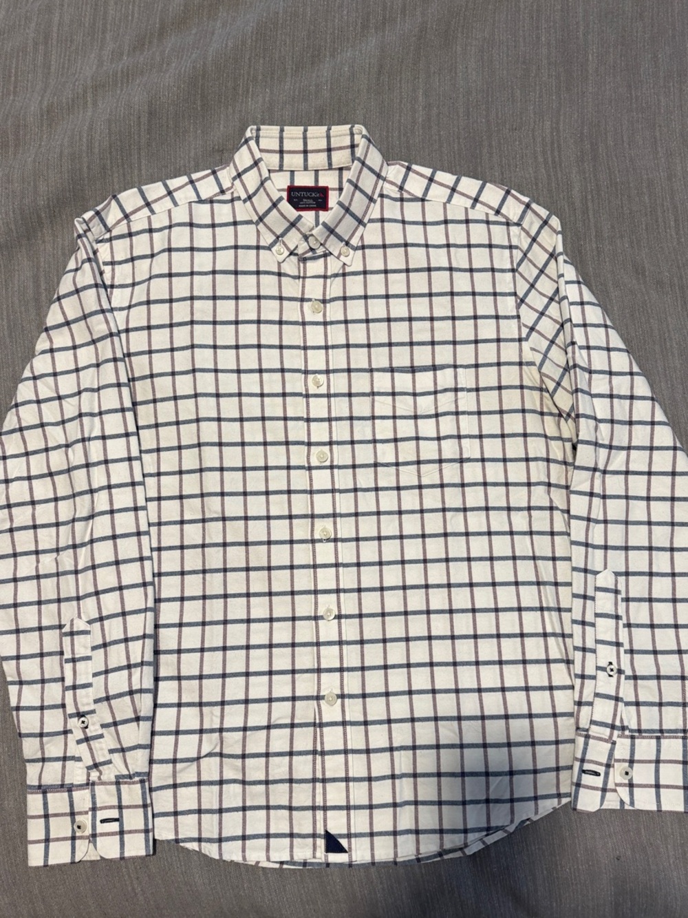 UNTUCKit White Dress Shirt with Navy Windowpane Grid